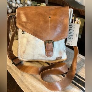 NWT Bed Stu Leather Venice Beach Crossbody Nectar Tan Rustic Retail $240